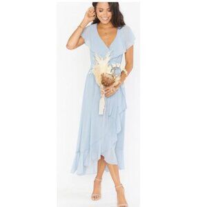 Dusty Blue Ruffle Midi Dress